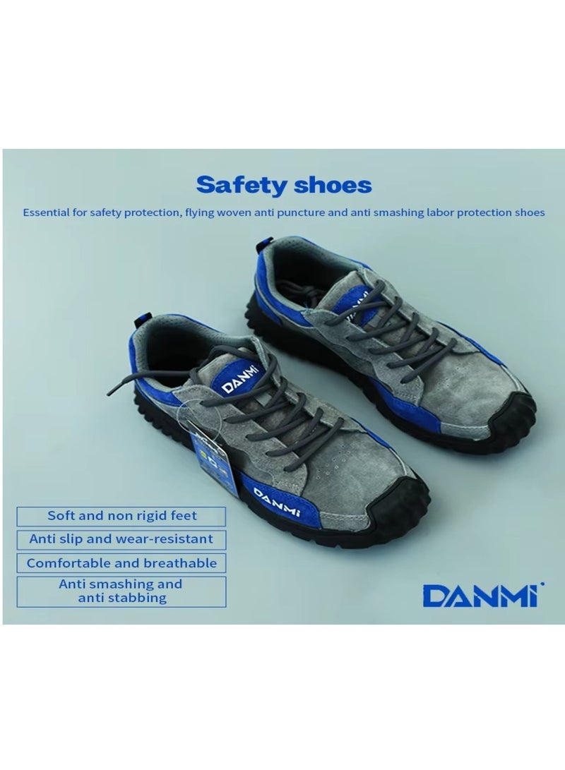 DANMI DANMI Industrial Safety Shoes – Size 41 – Breathable Mesh Lining, Anti-Slip Rubber Sole, Wide Steel Toe Cap, Kevlar Puncture-Resistant Sole – Grey & Blue  - Image 1