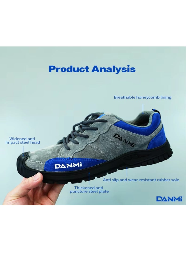 DANMI DANMI Industrial Safety Shoes – Size 41 – Breathable Mesh Lining, Anti-Slip Rubber Sole, Wide Steel Toe Cap, Kevlar Puncture-Resistant Sole – Grey & Blue  - Image 2