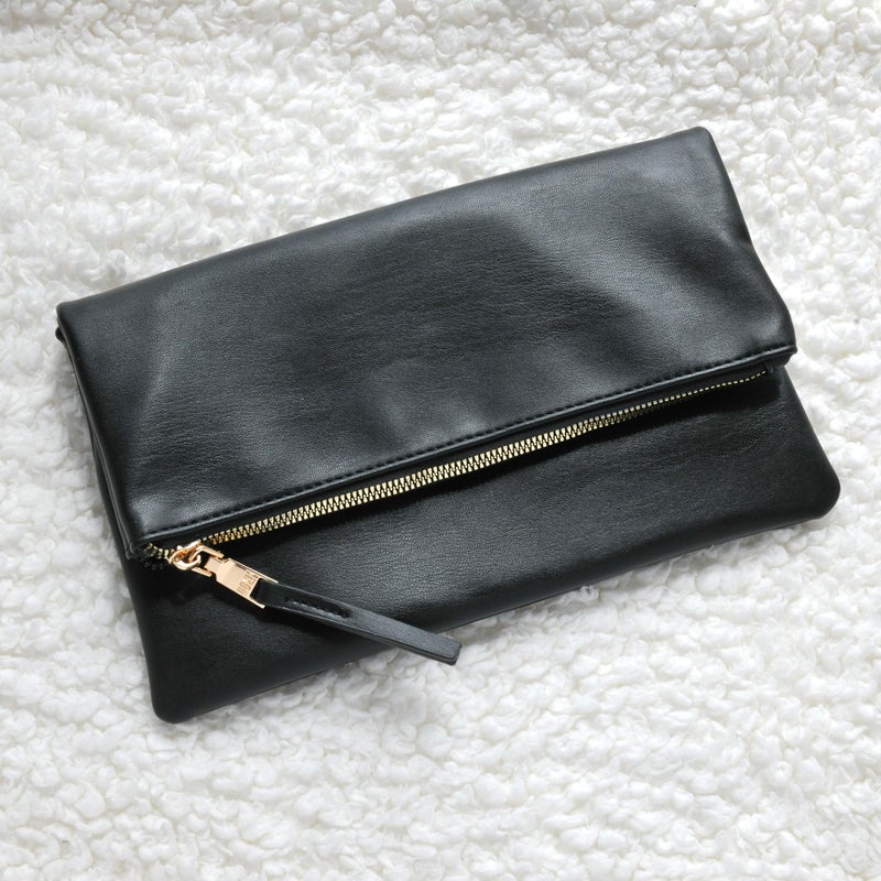 Hoxis Women's Zipper Foldover Clutch Vegan Leather Envelope Cross body Bag with Chain Strap (Black) - Image 3