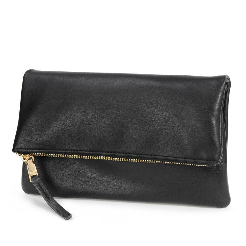 Hoxis Women's Zipper Foldover Clutch Vegan Leather Envelope Cross body Bag with Chain Strap (Black) - Image 1
