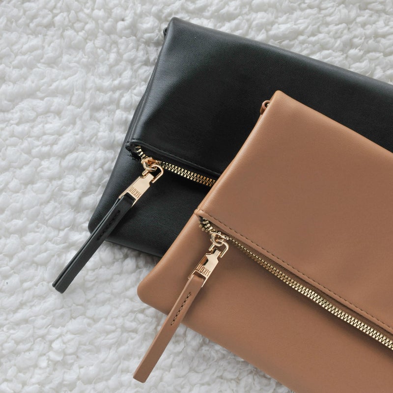 Hoxis Women's Zipper Foldover Clutch Vegan Leather Envelope Cross body Bag with Chain Strap (Black) - Image 5