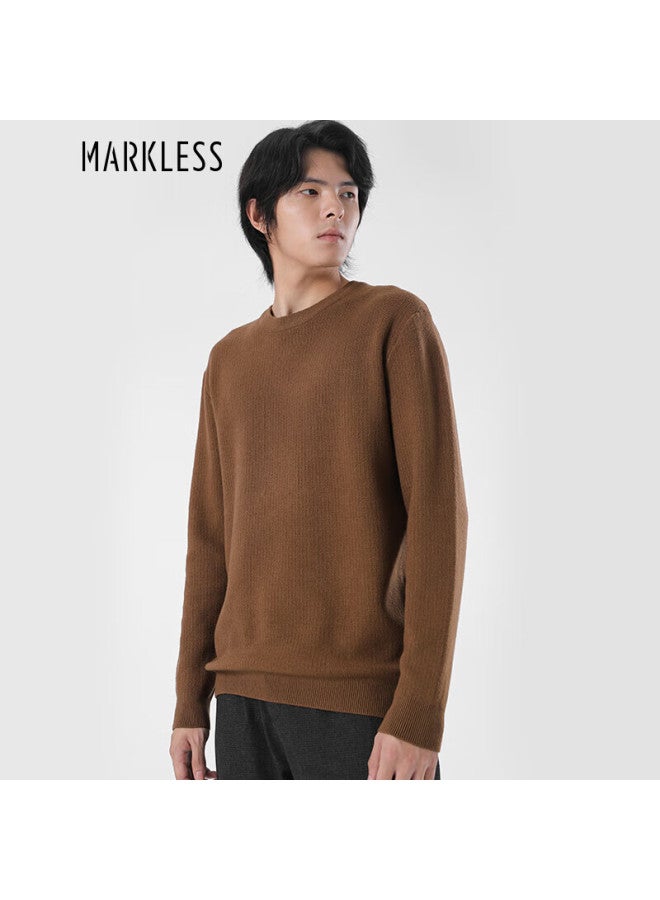 Markless Fleece-lined Sweater For Men, Autumn And Winter Warm Round Neck Knit Pullover Loose Casual Base Layer 3738 Maple Red XL - Image 1