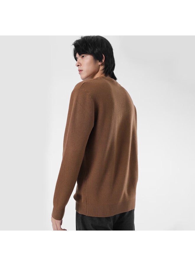 Markless Fleece-lined Sweater For Men, Autumn And Winter Warm Round Neck Knit Pullover Loose Casual Base Layer 3738 Maple Red XL - Image 3