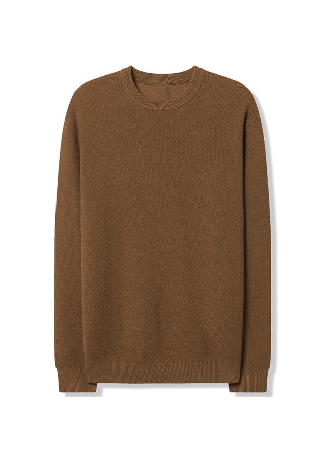 Markless Fleece-lined Sweater For Men, Autumn And Winter Warm Round Neck Knit Pullover Loose Casual Base Layer 3738 Maple Red XL - Image 4