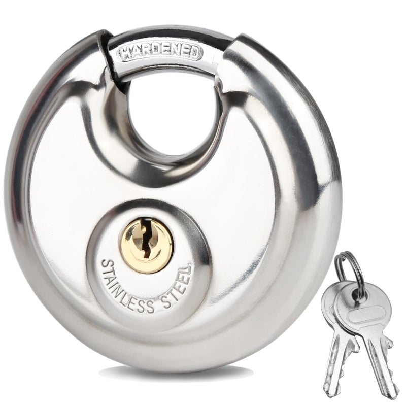Disc Lock for Storage Unit 23470mm Stainless Steel Keyed Padlock with Keys Outdoor Waterproof Storage Lock for Storage Locker Shed Gate Fence Heavy Duty Discus Keyed Pad Lock