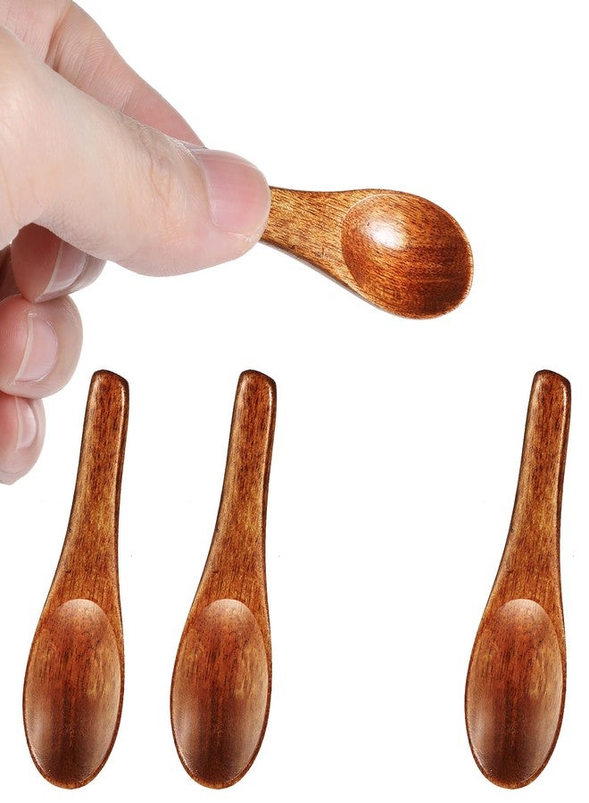 Ymapinc 4 Pcs Mini Wooden Spoons, Tiny Handmade Spoon for Spices Jars Sugar Salt Sauce Honey Kitchen Cooking(2.42inch, Red Brown) - Image 1