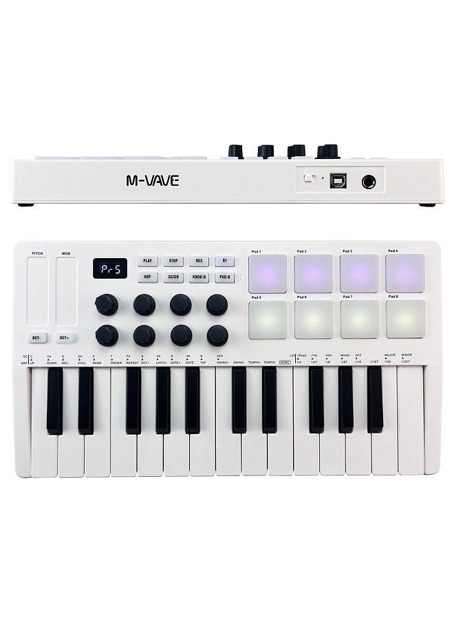 M-VAVE - 25-Key MIDI Control Keyboard Mini Portable USB Keyboard MIDI Controller with 25 Velocity Sensitive Keys 8 RGB Backlit Pads 8 Knobs - Image 1