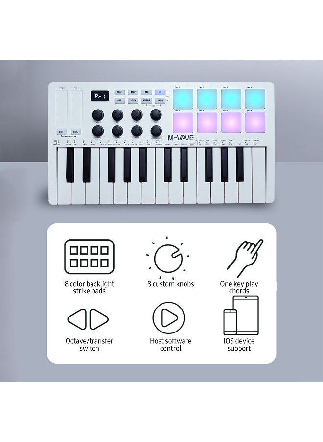 M-VAVE - 25-Key MIDI Control Keyboard Mini Portable USB Keyboard MIDI Controller with 25 Velocity Sensitive Keys 8 RGB Backlit Pads 8 Knobs - Image 1