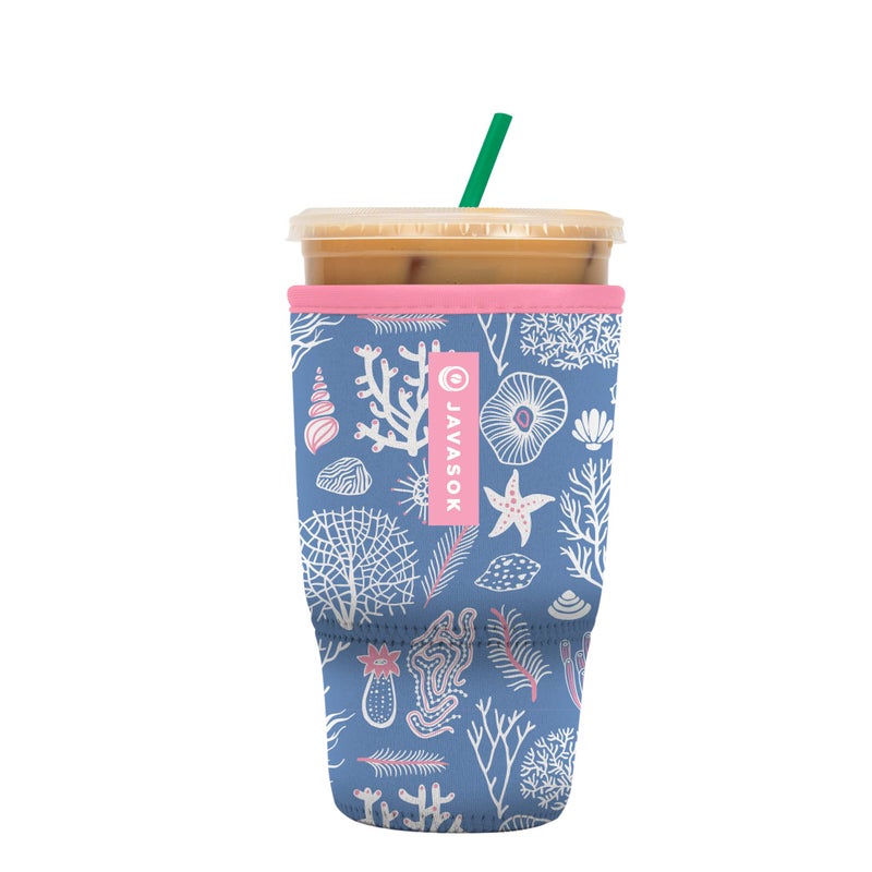 Sok It Sok It JavaSok Iced Coffee  Cold Soda Insulated Neoprene Cup Sleeve Coral Exploring Large 3032oz