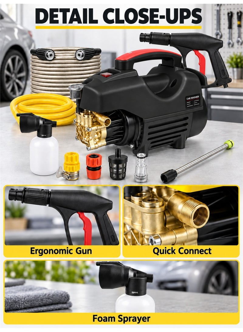 EzzySo Electric Pressure Washer 2900 PSI Max 3.1 GPM 3100W Compact Portable Power Washer with 66 FT Hose Adjustable Nozzles and Foam Cannon, Small Car Pressure Washer for Home/Patio/Driveway/Black - Image 4