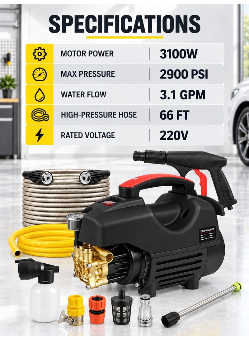 EzzySo Electric Pressure Washer 2900 PSI Max 3.1 GPM 3100W Compact Portable Power Washer with 66 FT Hose Adjustable Nozzles and Foam Cannon, Small Car Pressure Washer for Home/Patio/Driveway/Black - Image 5