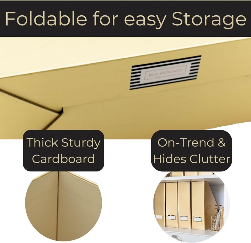 Blu Monaco Gold Magazine File Holder Set of 4 – Stylish Desk Organizer for Home & Office - Elegant Supplies, Bookends & Durable File Holders for a Gold Office Decor - Image 5