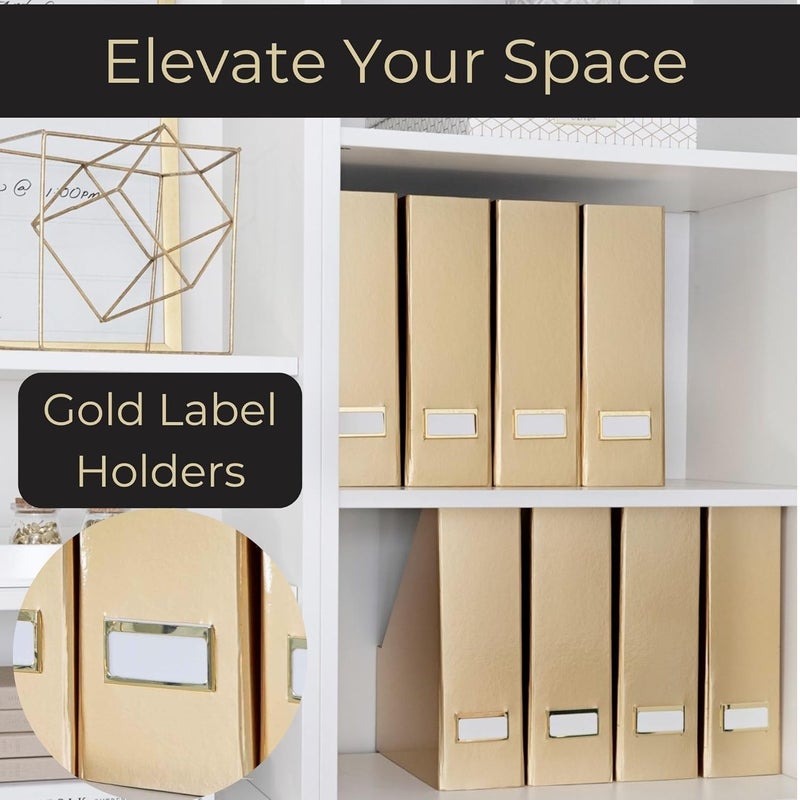 Blu Monaco Gold Magazine File Holder Set of 4 – Stylish Desk Organizer for Home & Office - Elegant Supplies, Bookends & Durable File Holders for a Gold Office Decor - Image 3