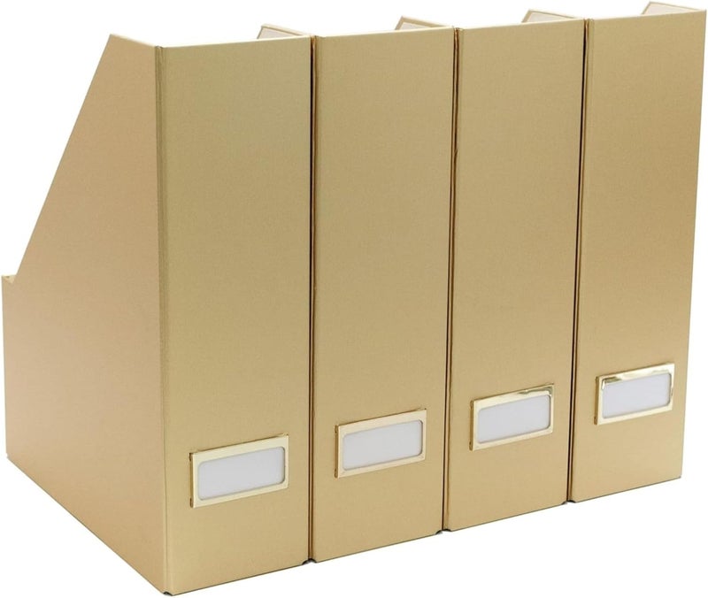 Blu Monaco Gold Magazine File Holder Set of 4 – Stylish Desk Organizer for Home & Office - Elegant Supplies, Bookends & Durable File Holders for a Gold Office Decor - Image 1