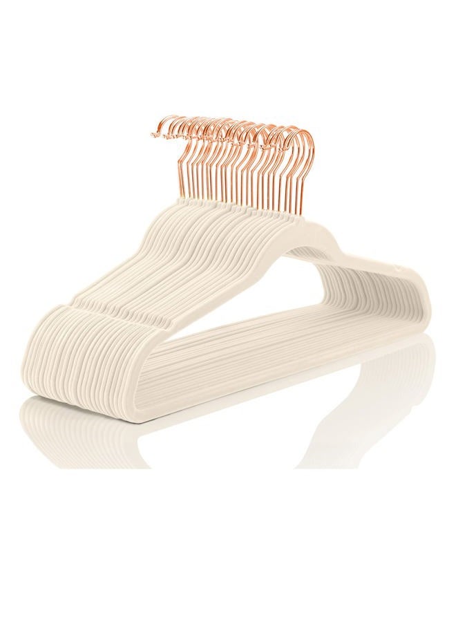 MIZGI Premium Velvet Hangers (Pack of 60) Heavyduty - Non Slip - Velvet Suit Hangers Ivory - Copper/Rose Gold Hooks,Space Saving Clothes Hangers - Image 1