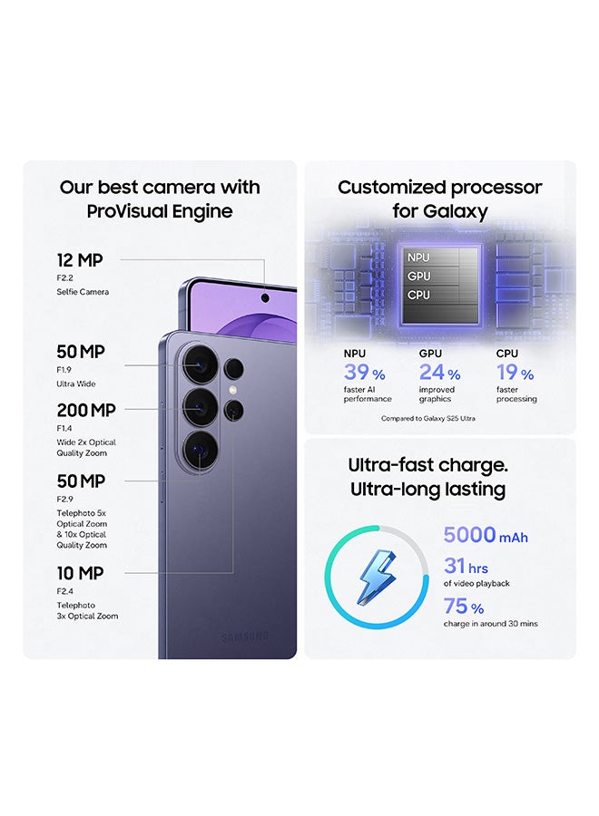 سامسونج Galaxy S26 Ultra Dual SIM Cobalt Violet 12GB RAM 256GB 5G - Middle East Version - Image 5