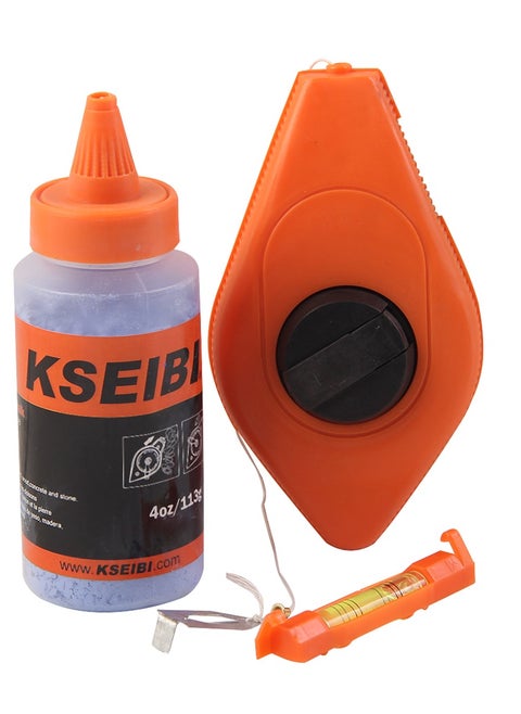 Chalk Line Set Cla, Spec15 m, Self-Chalking Cotton Snap Line, Plumb Bob Chalk Line Reel, Line Level & Chalk Bottle, for Making Straight and Level Markings Over Large Distances.