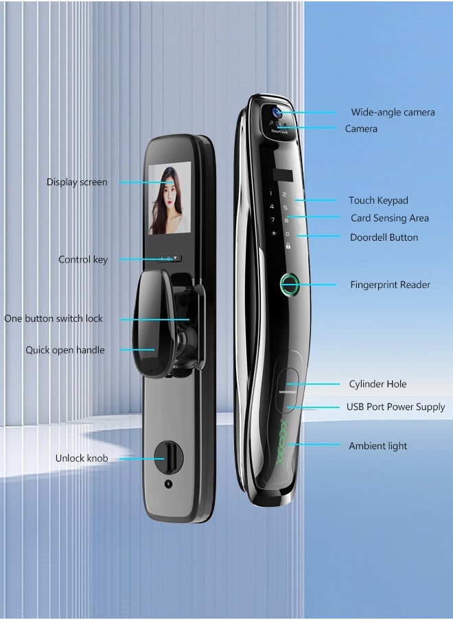 ALINK - Smart Door Lock Smart Lock ,Palm Print Unlock, Two way audio, Fingerprint Door Lock ,WiFi Door Lock With 6068 Mortise, Tuya App Control,Color grandminor, Model M3L - Image 1
