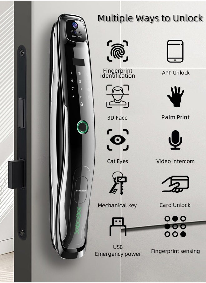 ALINK Smart Door Lock Smart Lock ,Palm Print Unlock, Two way audio, Fingerprint Door Lock ,WiFi Door Lock With 6068 Mortise, Tuya App Control,Color grandminor, Model M3L  - Image 2