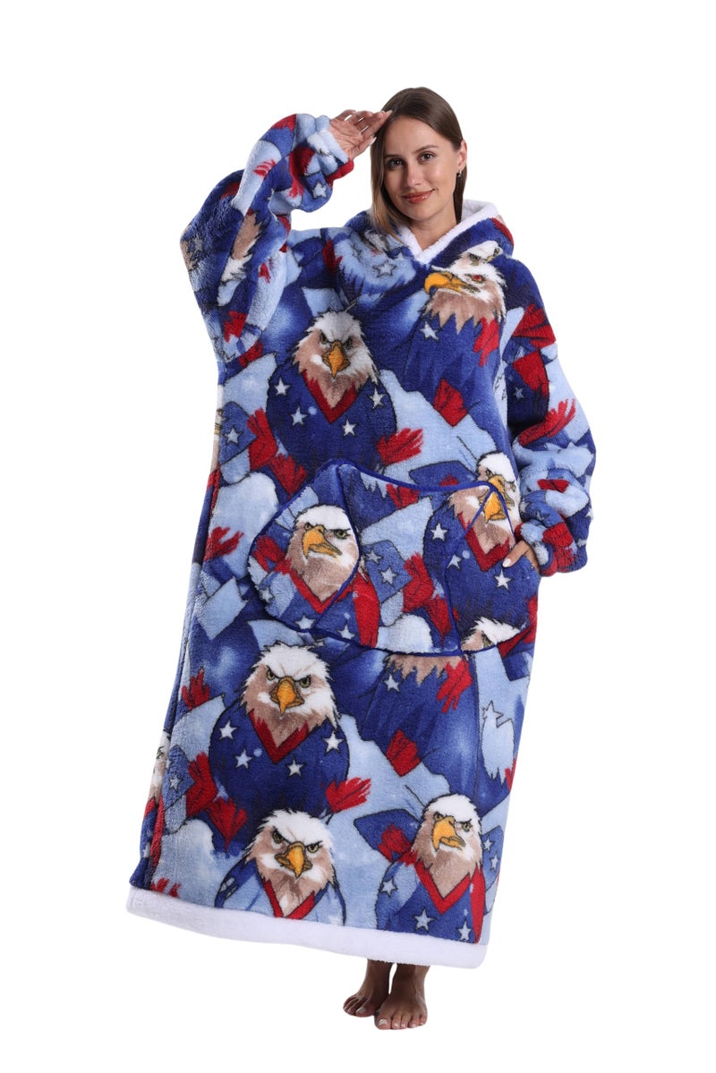 Capecage Blanket Hoodie Long Hooded Blanket Sweatshirt as Birthday Gifts for Women Men Long Wearable Blanket for Women Men Eagle - Image 2