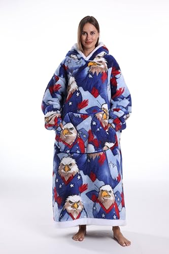 Capecage Blanket Hoodie Long Hooded Blanket Sweatshirt as Birthday Gifts for Women Men Long Wearable Blanket for Women Men Eagle - Image 3