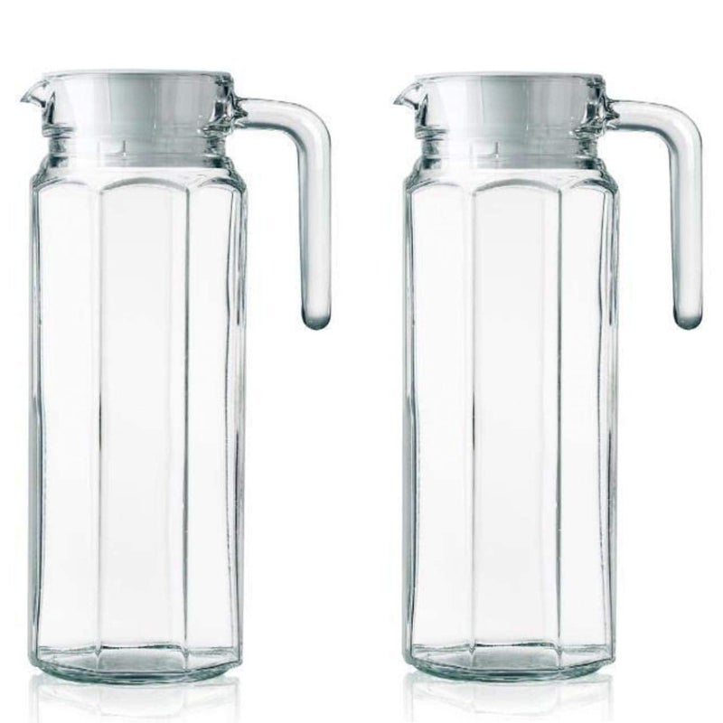 CYNFLEES CYNFLEES Glass Water Jug with Lid, Multipurpose Jug, Transparent Beverage Carafe for Home, Office, Pitcher for Serve Water, Milk, Juice, Beverage, Cocktail (Hexa 1100ML - 2 pcs)  - Image 1