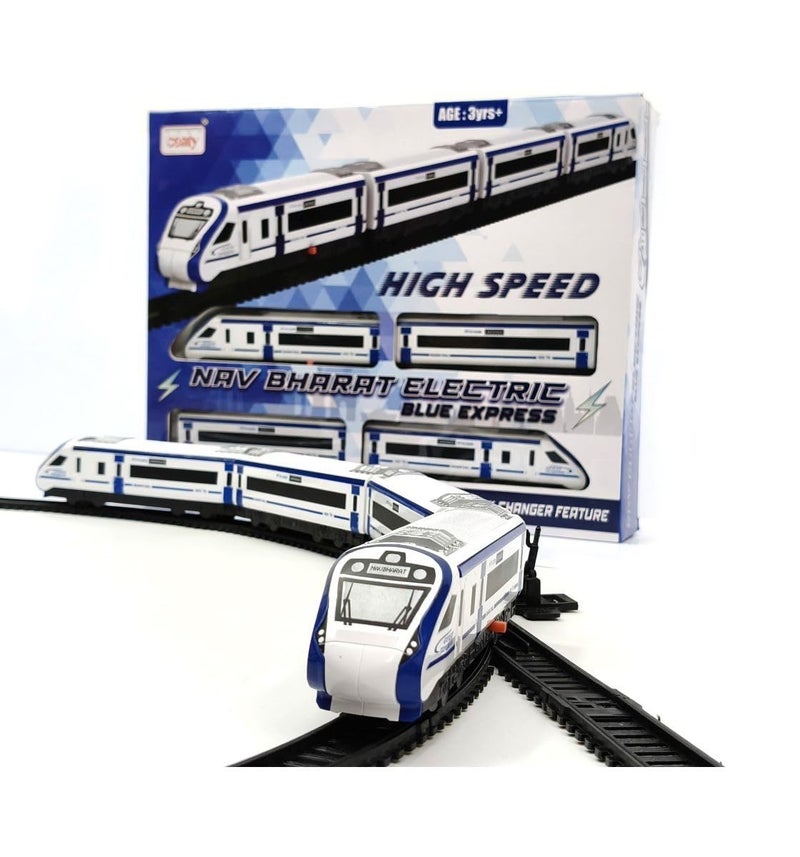 Centy Nav Bharat Electric Blue Express Bullet Train Set, Battery Operated Electric Locomotive Toy with Interlocking Tracks & Coaches, Track Changer Feature Toy Train Set for Kids 3+ Years - Image 3