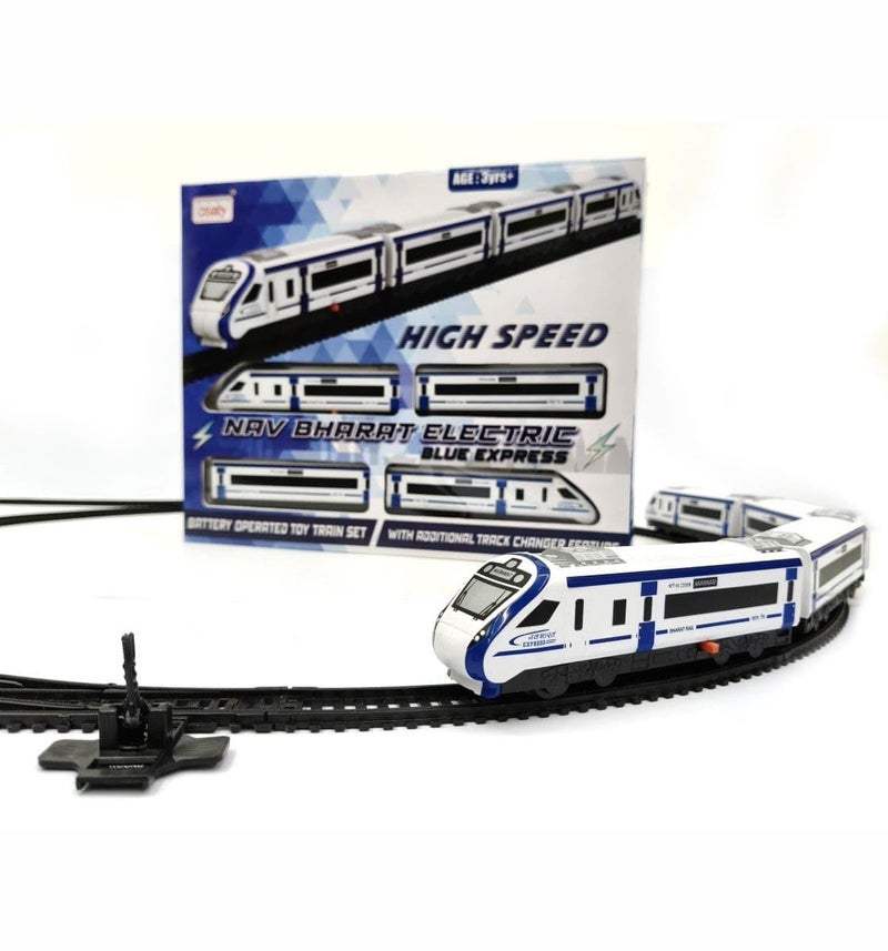 Centy Nav Bharat Electric Blue Express Bullet Train Set, Battery Operated Electric Locomotive Toy with Interlocking Tracks & Coaches, Track Changer Feature Toy Train Set for Kids 3+ Years - Image 1