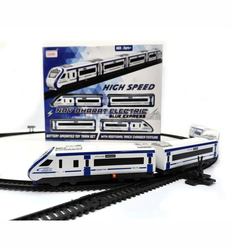 Centy Nav Bharat Electric Blue Express Bullet Train Set, Battery Operated Electric Locomotive Toy with Interlocking Tracks & Coaches, Track Changer Feature Toy Train Set for Kids 3+ Years - Image 5