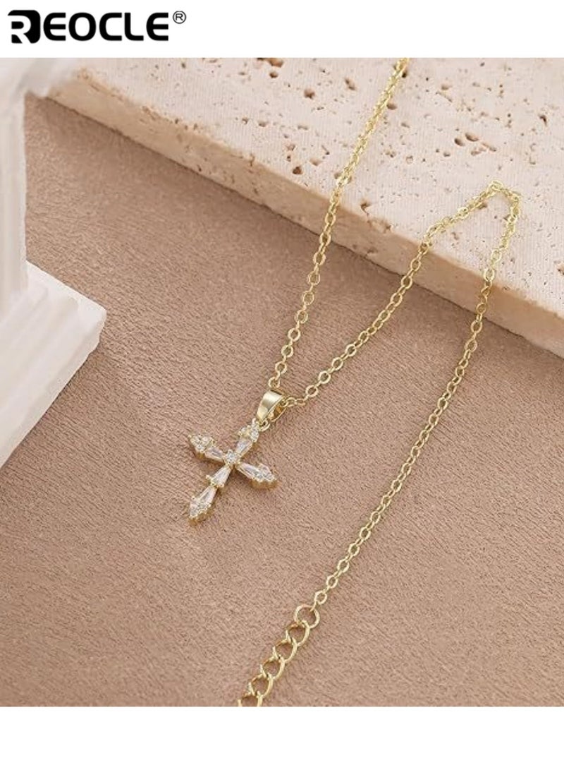 ريوكل قلادة نسائية متعددة الأحجار بتصميم صليب سلسلة رفيعة مع تعليقة صليب متدرجة مزينة ببريق لامع لإطلالة رمزية أنيقة - Image 5