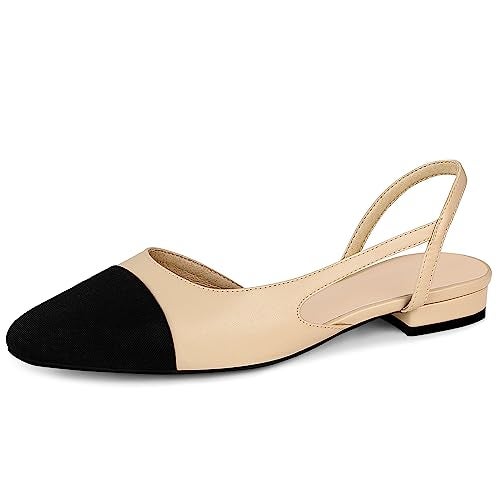 MICIFA Women's Slingback Flat Pumps, Round Toe Low heel Sandals Fashion Splicing Dress Shoes for Women - Image 1