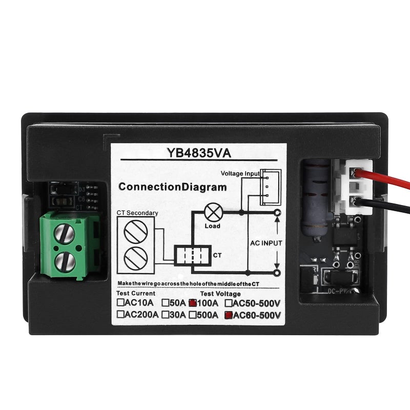 DROK Volt Amp Meter, AC 500V 100A Digital Voltmeter Ammeter Panel, 0.39 Inches LED 2in1 Multimeter, 2-Wire Voltage Amperage Tester Gauge with Current Transformer - Image 3
