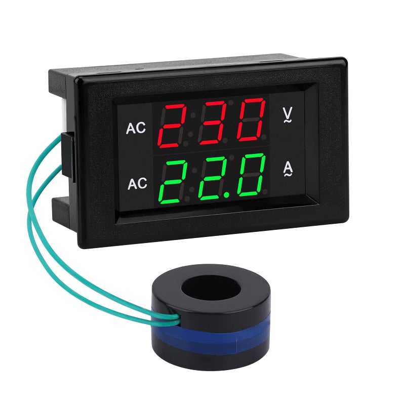DROK Volt Amp Meter, AC 500V 100A Digital Voltmeter Ammeter Panel, 0.39 Inches LED 2in1 Multimeter, 2-Wire Voltage Amperage Tester Gauge with Current Transformer - Image 1