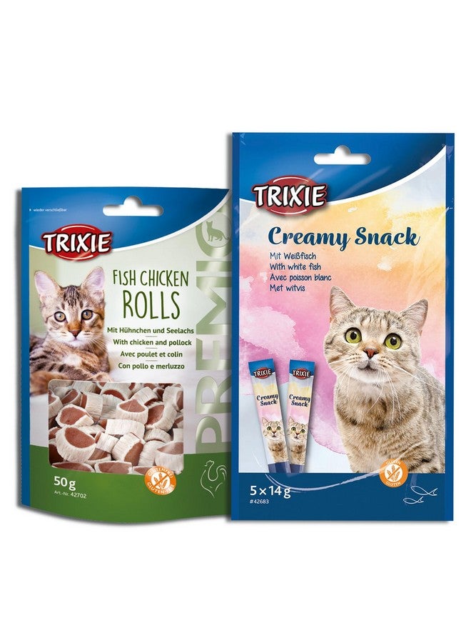 تريكسي مجموعة مكافآت القطط من وجبة السمك الأبيض الكريمي ولفائف الدجاج/السمك الفاخرة، مكافآت غنية بالعناصر الغذائية للقطط، مناسبة لجميع السلالات - (عبوة من قطعتين) - Image 1