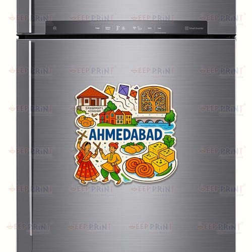 Deep Print Acrylic Fridge Magnet – Indian States Theme | 7.6x7.6 cm | Sparkle Finish | Decorative Souvenir Magnet for Fridge (Multiple State Variants) (Ahmedabad) - Image 3