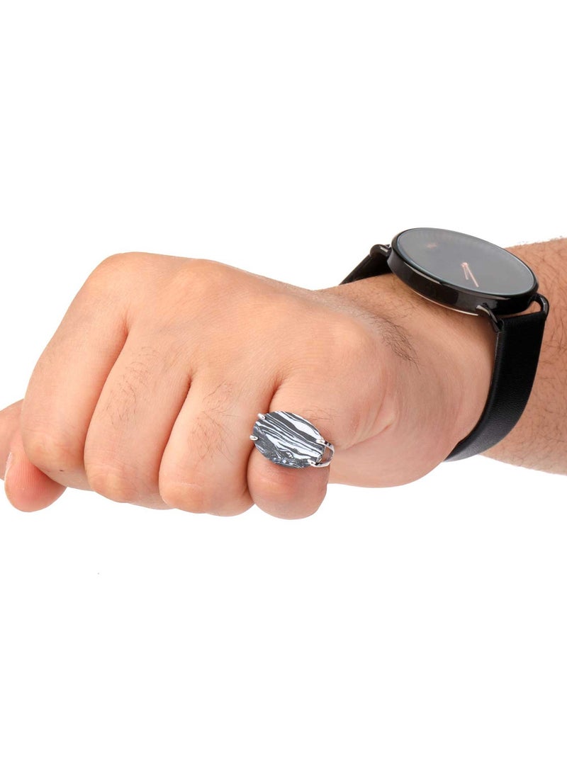 فونيم خاتم شنكار حجر  عقيق اسود بابيض - Image 1