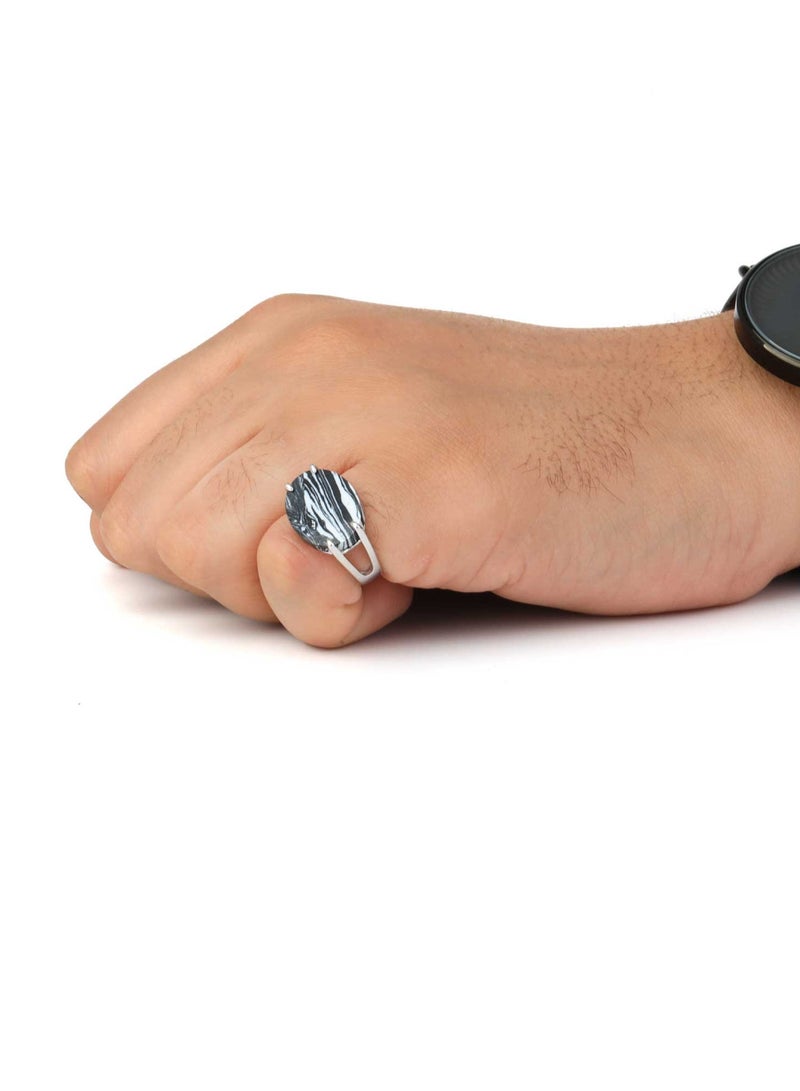 فونيم خاتم شنكار حجر  عقيق اسود بابيض - Image 3