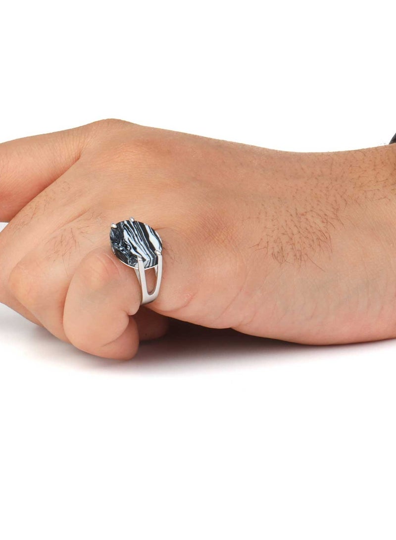 فونيم خاتم شنكار حجر  عقيق اسود بابيض - Image 4