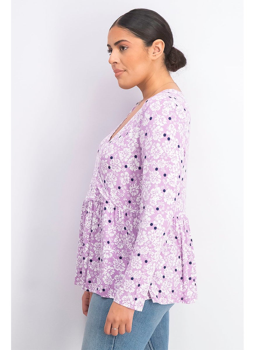 Women V-neck Long Sleeve Floral Print Top, African Violet - pzsku/ZB48CF1DCE7D8DCD05F7CZ/45/_/1734963277/49e71997-0b08-49a6-a78c-092e162baada