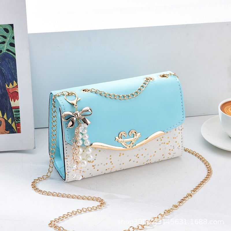 2024 Trendy Sequin Chain Shoulder Bag Rice white belt pendant - Image 3