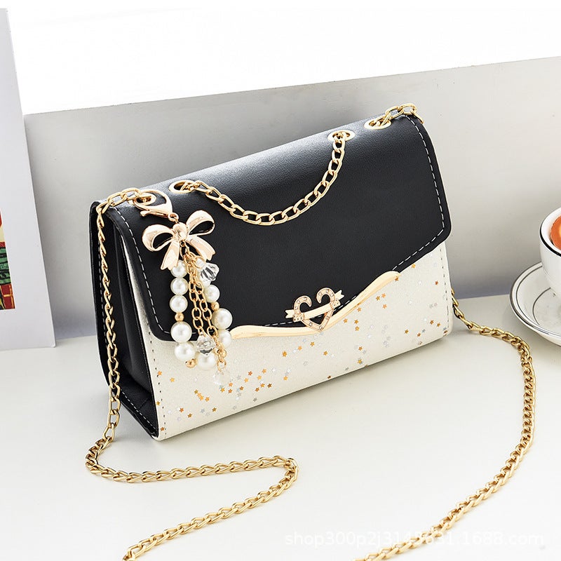 2024 Trendy Sequin Chain Shoulder Bag Rice white belt pendant - Image 5