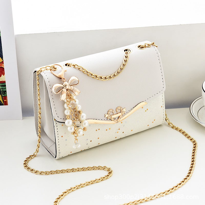 2024 Trendy Sequin Chain Shoulder Bag Rice white belt pendant - Image 2