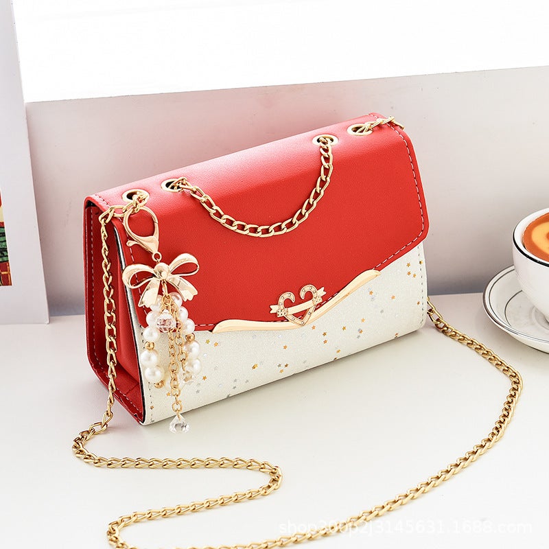 2024 Trendy Sequin Chain Shoulder Bag Rice white belt pendant - Image 4