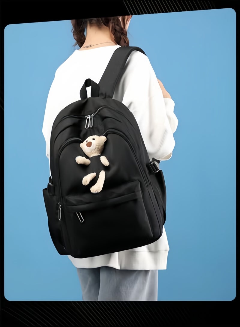 Solid Pattern Lovely Student Backpack Simple Daypack  Large Capacity Bookbag with Adjustable Shoulder Straps for Middle High Students Black - Image 2