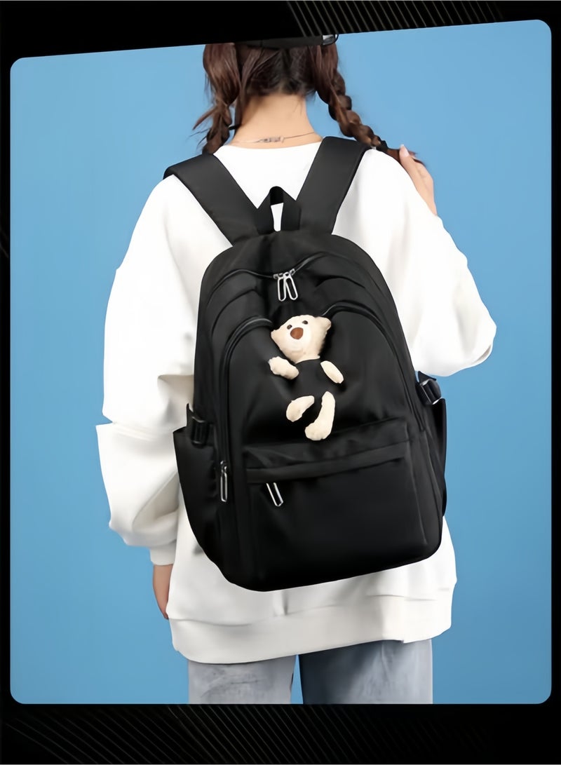 Solid Pattern Lovely Student Backpack Simple Daypack  Large Capacity Bookbag with Adjustable Shoulder Straps for Middle High Students Black - Image 1