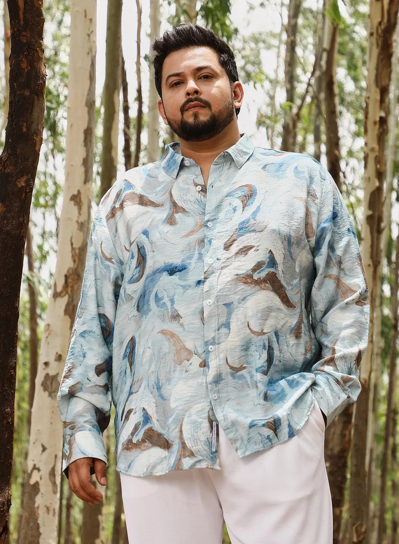 Instafab Plus Instafab Men's Baby Blue Waterbrush-Imprint Dobby Shirt | Spread Collar , Long Cuffed Sleeves , Button Closure | Abstract Dobby | Nylon Viscose Shirt For Casual Wear