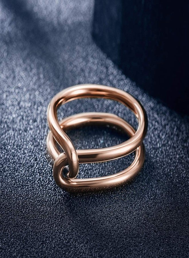 Jinbaoying Gold Rings for Women Girl Statement Fashion Rings Gold Plated Stainless Steel Engagement Promise Knot Love Rings (Rose Gold, 7) - Image 4