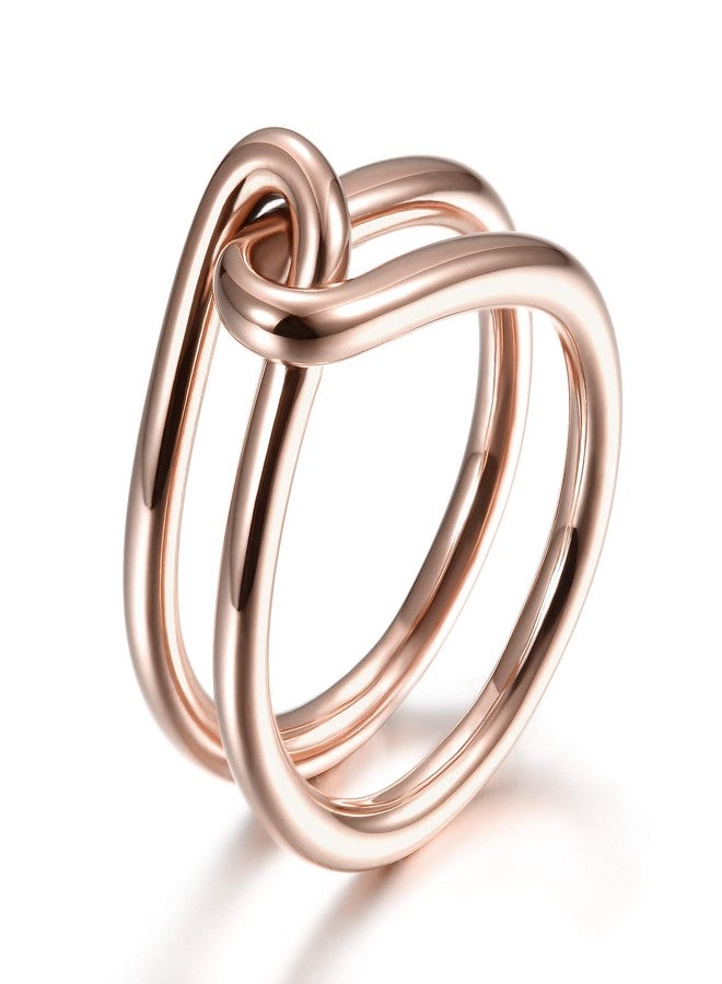 Jinbaoying Gold Rings for Women Girl Statement Fashion Rings Gold Plated Stainless Steel Engagement Promise Knot Love Rings (Rose Gold, 7) - Image 1