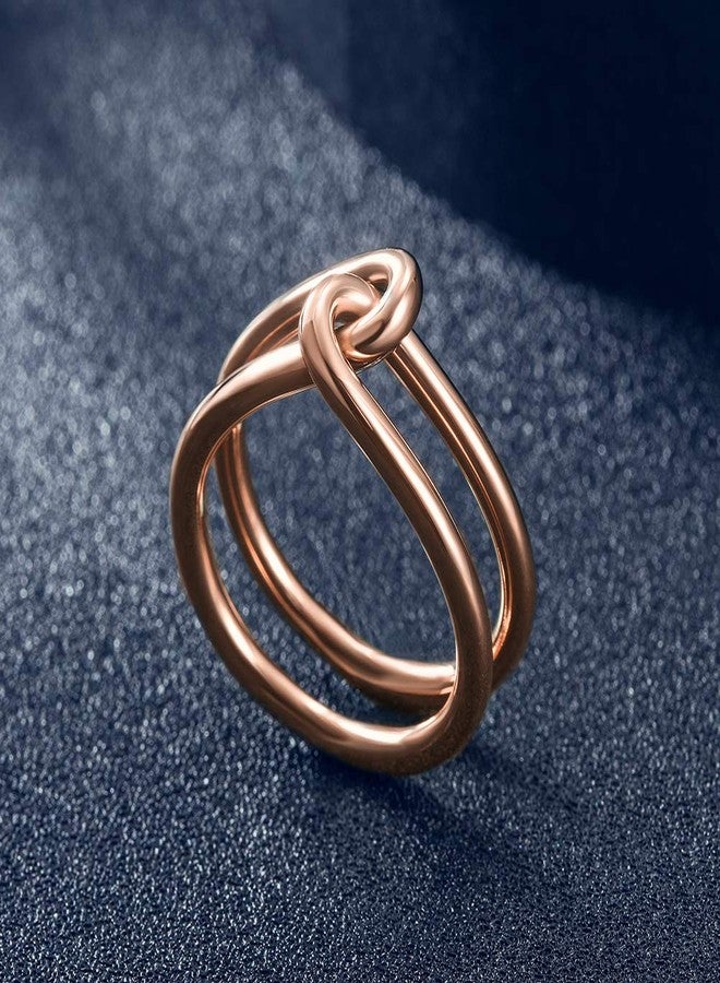 Jinbaoying Gold Rings for Women Girl Statement Fashion Rings Gold Plated Stainless Steel Engagement Promise Knot Love Rings (Rose Gold, 7) - Image 3