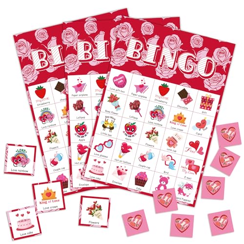 OHOME Valentines Crafts for Kids Valentines Bingo Cards Kids Gifts for School Classroom 24 Players Valentines Day Accessories Party Favors Valentine Toys Games for Boy Girl - Image 1